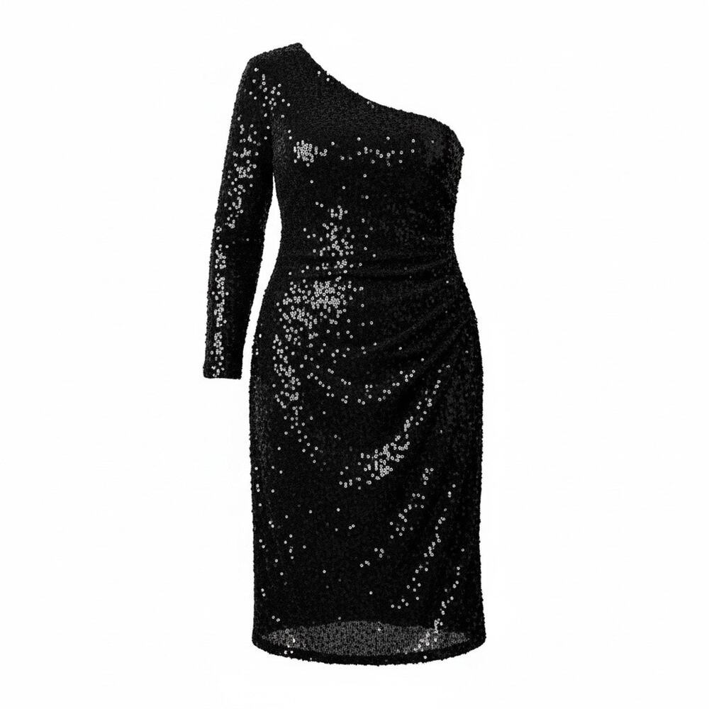 Topshop Black Sequin One Shoulder Dress US 14 NWT Cocktail Party Mini